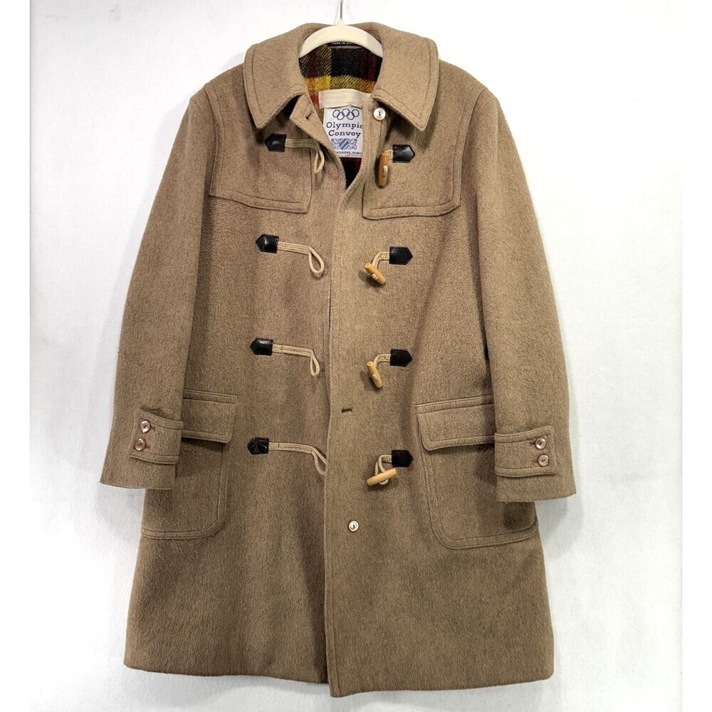 Vintage Olympic Convoy Coat Women M Wool Linen Blend Duffle Toggles Austria 70s
